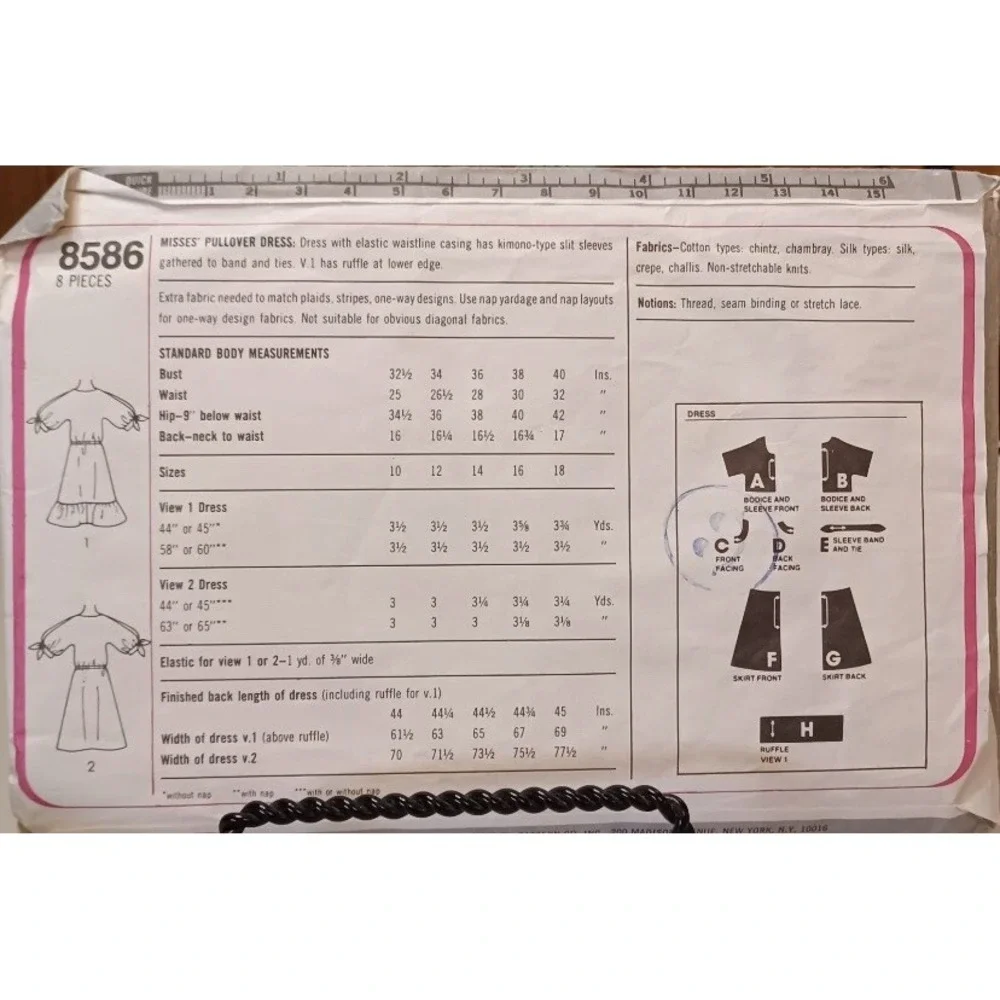 8586 Simplicity SEWING Pattern CUT Misses 12 pullover peasant dress elastic wst